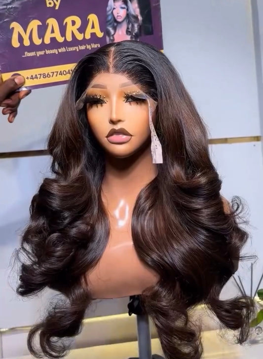 22 inches SDD Vietnamese bouncy unit, 350g with 5by5 glueless closure . Natural brown with dark root. Layered glueless unit.