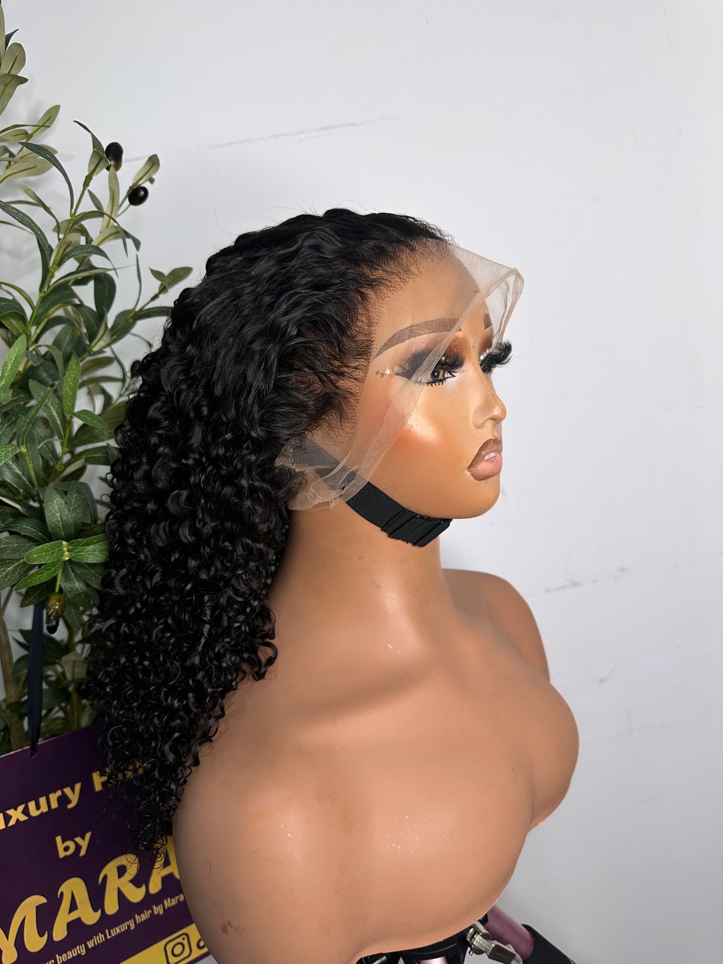 360 lace wig curly unit, 16 inches, natural colour, need glue for installation ( not glue-less)