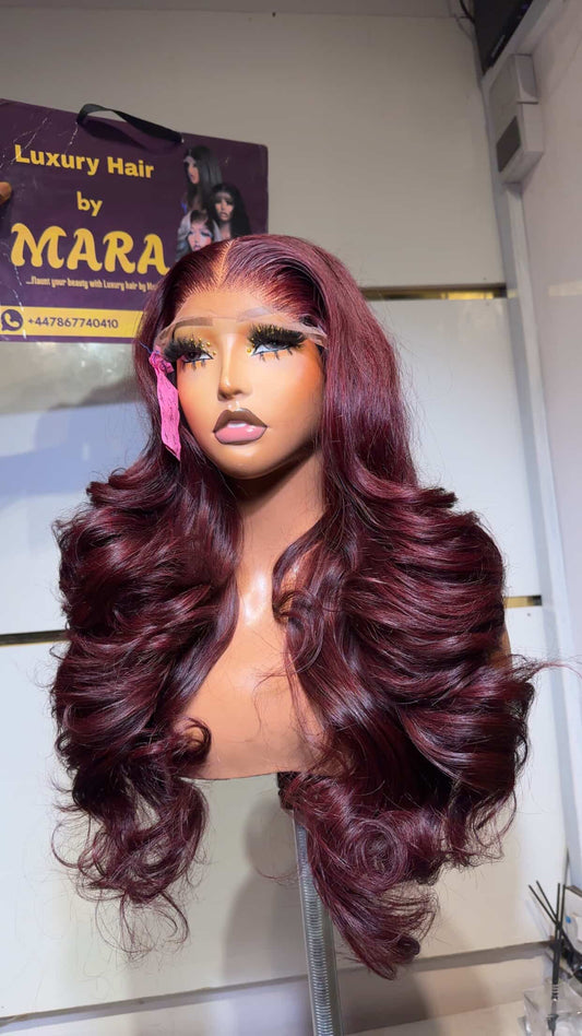 22 inches SDD Vietnamese bouncy unit, 400g with 5by5 glueless closure . Ombre dark burgundy . Layered glueless unit.