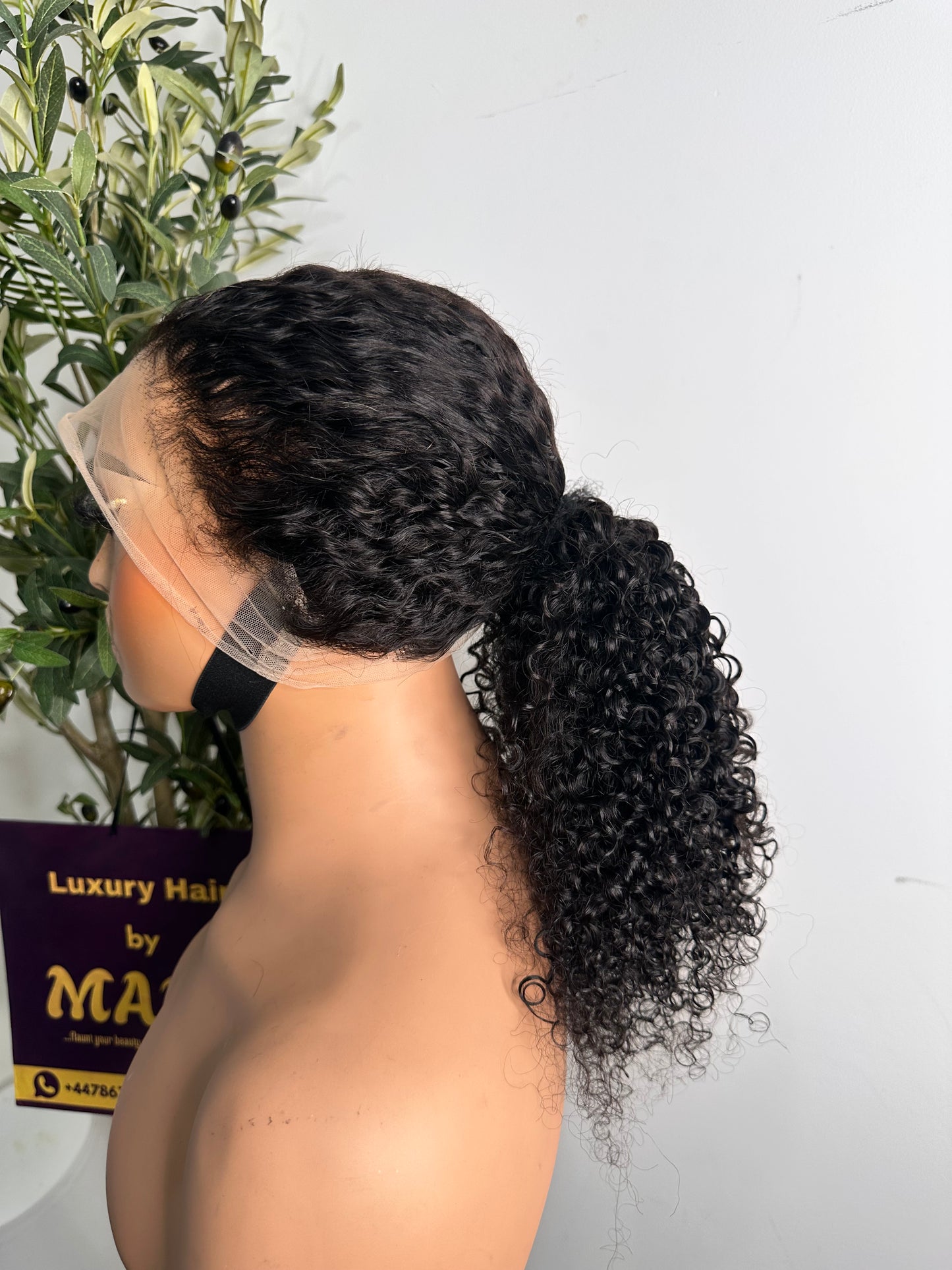 360 lace wig curly unit, 16 inches, natural colour, need glue for installation ( not glue-less)