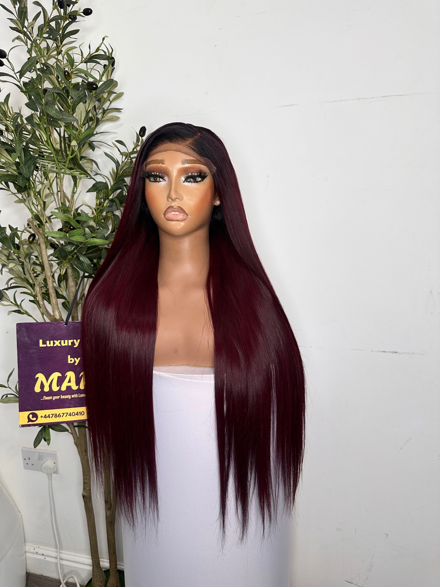 26 inches SDD Vietnamese bone straight wig, 350g with 5by5 closure, glueless, burgundy with dark root.