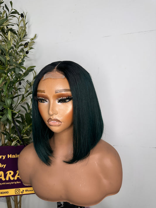 10 inches Natural dark green with dark root Bob unit with 2by6 closure( 2by6). Beautiful Bob uniy.