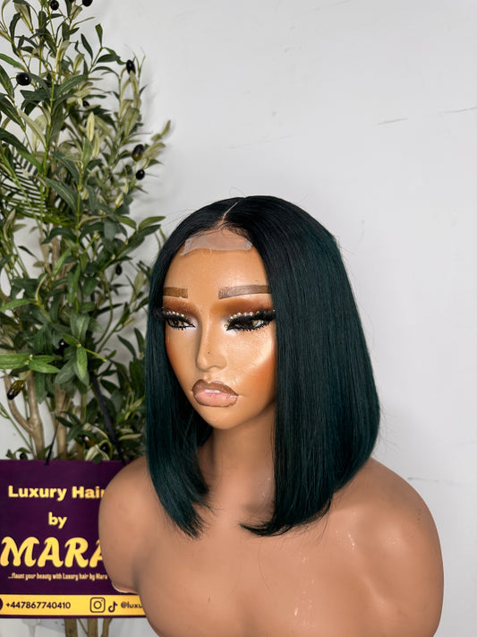 10 inches Natural dark green with dark root Bob unit with 2by6 closure( 2by6). Beautiful Bob uniy.