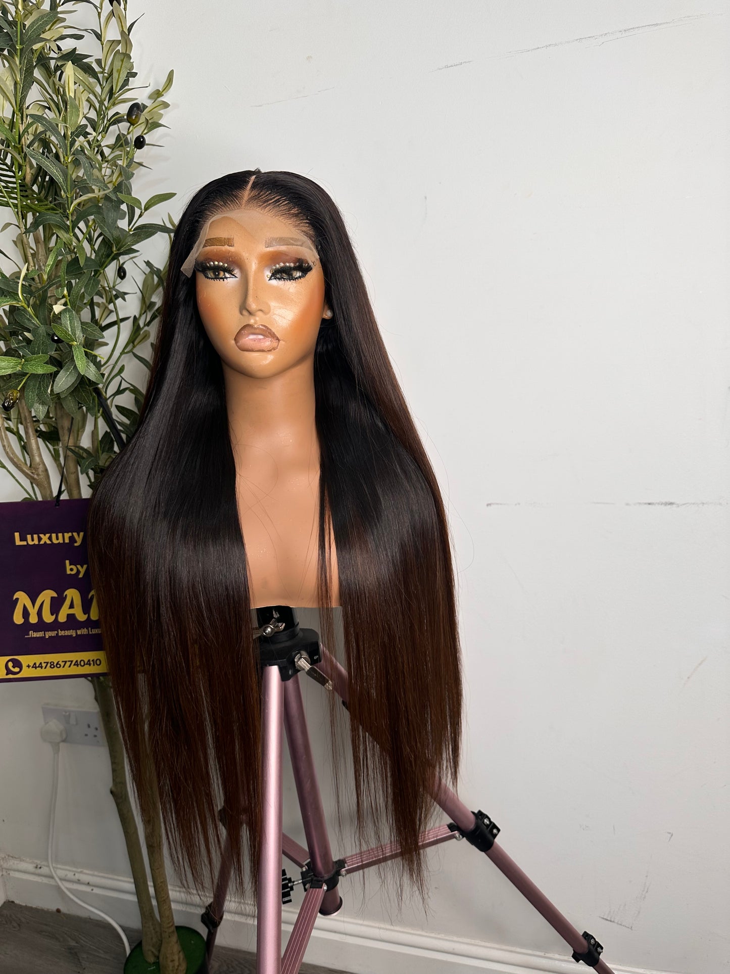26 inches Super double drawn Vietnamese bone straight wig, 350g with 5by5 glueless closure. Ombre brown. 100% human hair. Luxury unit.