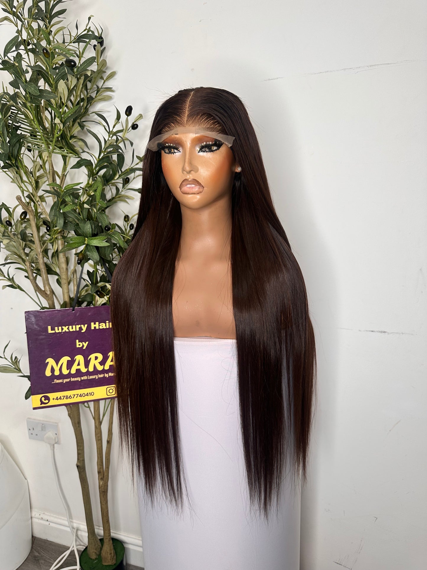 26 inches SDD Vietnamese bone straight wig with 5by5 glueless closure, chocolate brown , 100% human hair. 350 density.