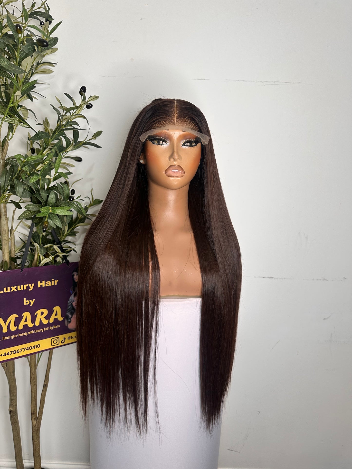 26 inches SDD Vietnamese bone straight wig with 5by5 glueless closure, chocolate brown , 100% human hair. 350 density.