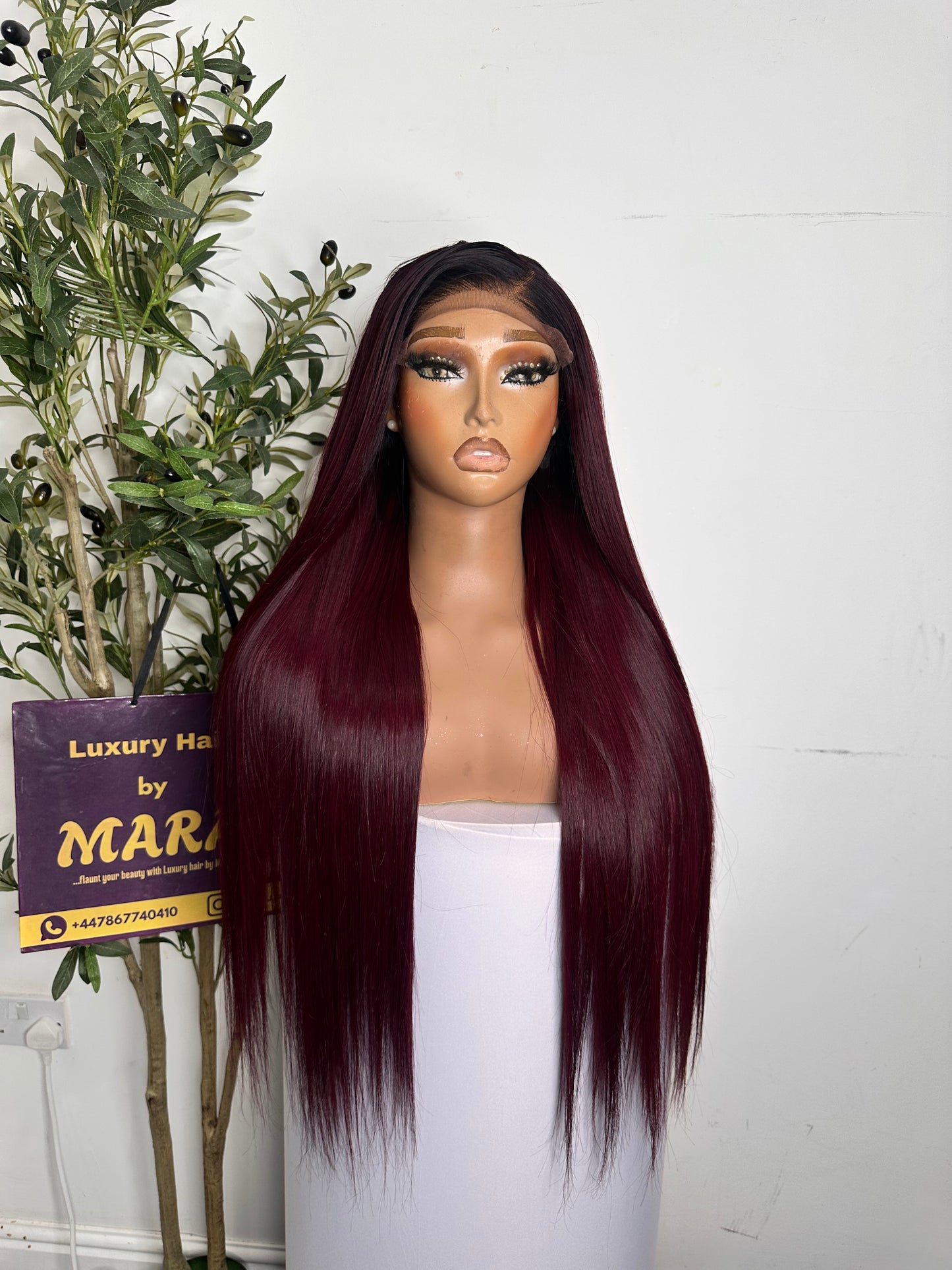 26 inches SDD Vietnamese bone straight wig, 350g with 5by5 closure, glueless, burgundy with dark root.