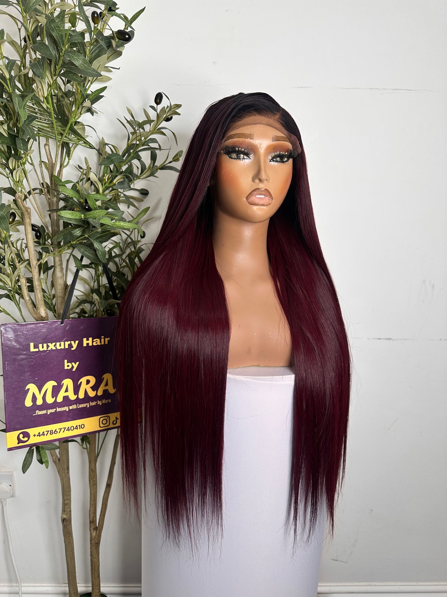 26 inches SDD Vietnamese bone straight wig, 350g with 5by5 closure, glueless, burgundy with dark root.