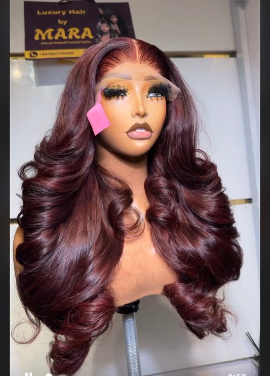 22 inches SDD Vietnamese bouncy unit, 400g with 5by5 glueless closure . Ombre dark burgundy . Layered glueless unit.