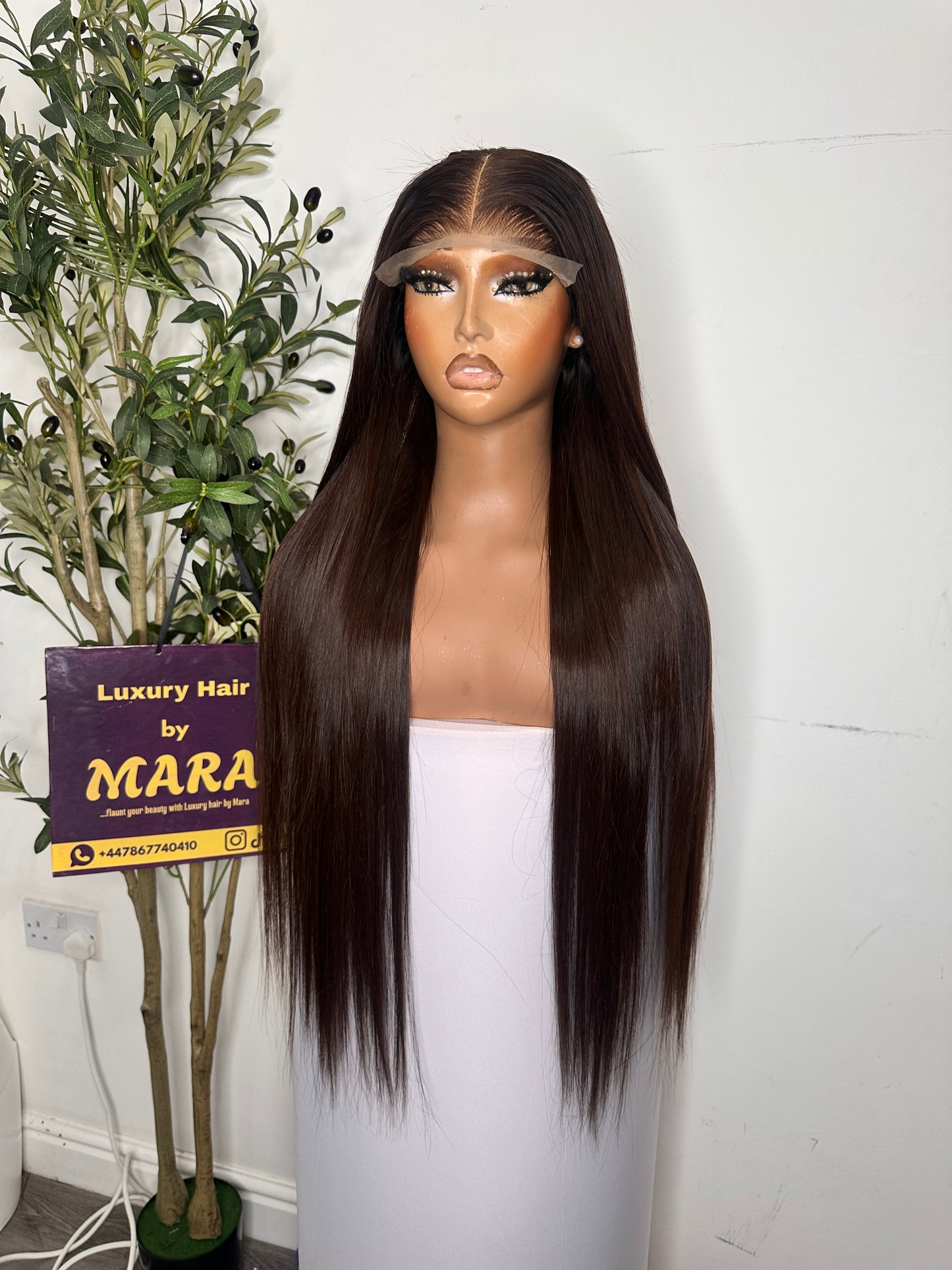 26 inches SDD Vietnamese bone straight wig with 5by5 glueless closure, chocolate brown , 100% human hair. 350 density.